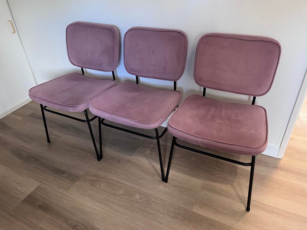 3 By Boo Vice eetkamerstoelen - velvet roze, Huis en Inrichting, Stoelen, Ophalen, Gebruikt, Overige kleuren, Drie