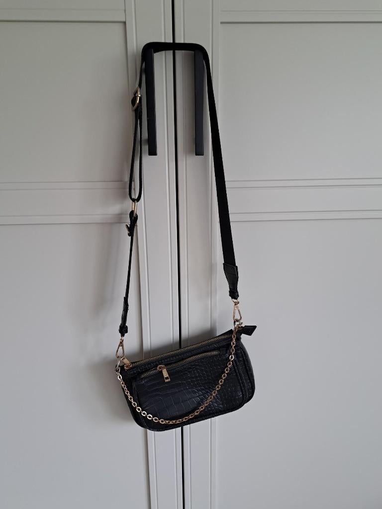 Leuk zwart croco print tasje., Ophalen of Verzenden, Zo goed als nieuw, Zwart, Schoudertasje
