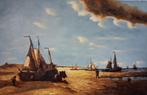 strandgezicht met boten, Antiek en Kunst, Kunst | Schilderijen | Klassiek, Ophalen of Verzenden