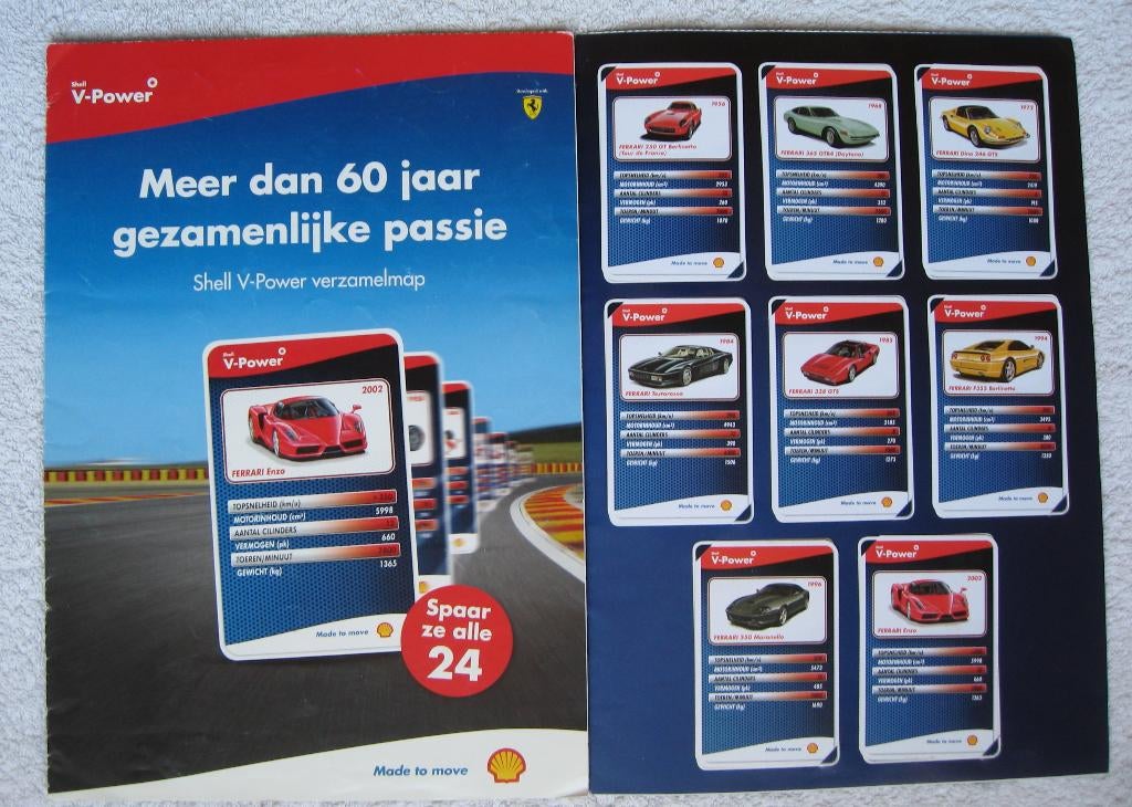 60 jaar Shell V-Power - verzamelmap met 24 Ferrari kaarten, Verzamelen, Ophalen of Verzenden, Gebruikt, Overige typen