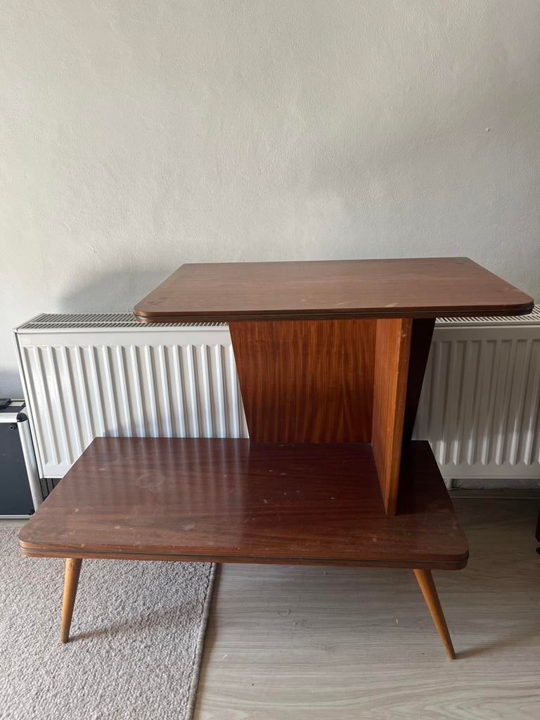 Vintage teakhouten bijzettafeltje/tv-meubel, Ophalen, Gebruikt, Vintage, Minder dan 100 cm
