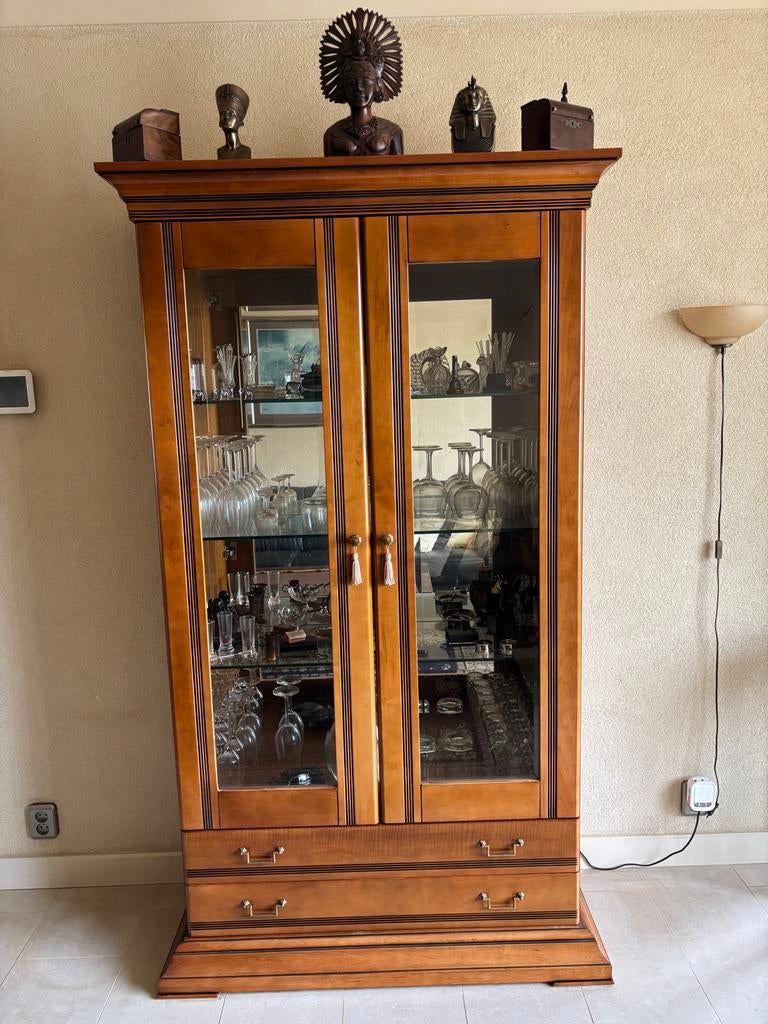 Vitrinekast in kersenhout (excl. inhoud/accessiores), Ophalen, Gebruikt, 50 tot 100 cm, 150 tot 200 cm