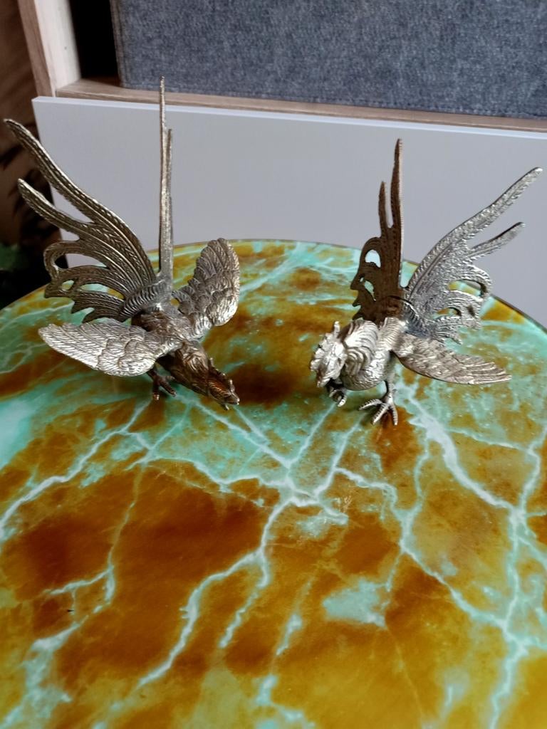 Verzilverde Kemphanen Beeldjes - Decoratief, Ophalen