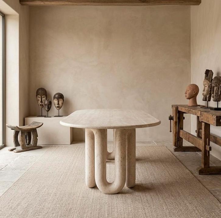 Luxe Travertin Eettafels voor 8-10 Personen, Antiek en Kunst, Antiek | Meubels | Tafels, Ophalen of Verzenden