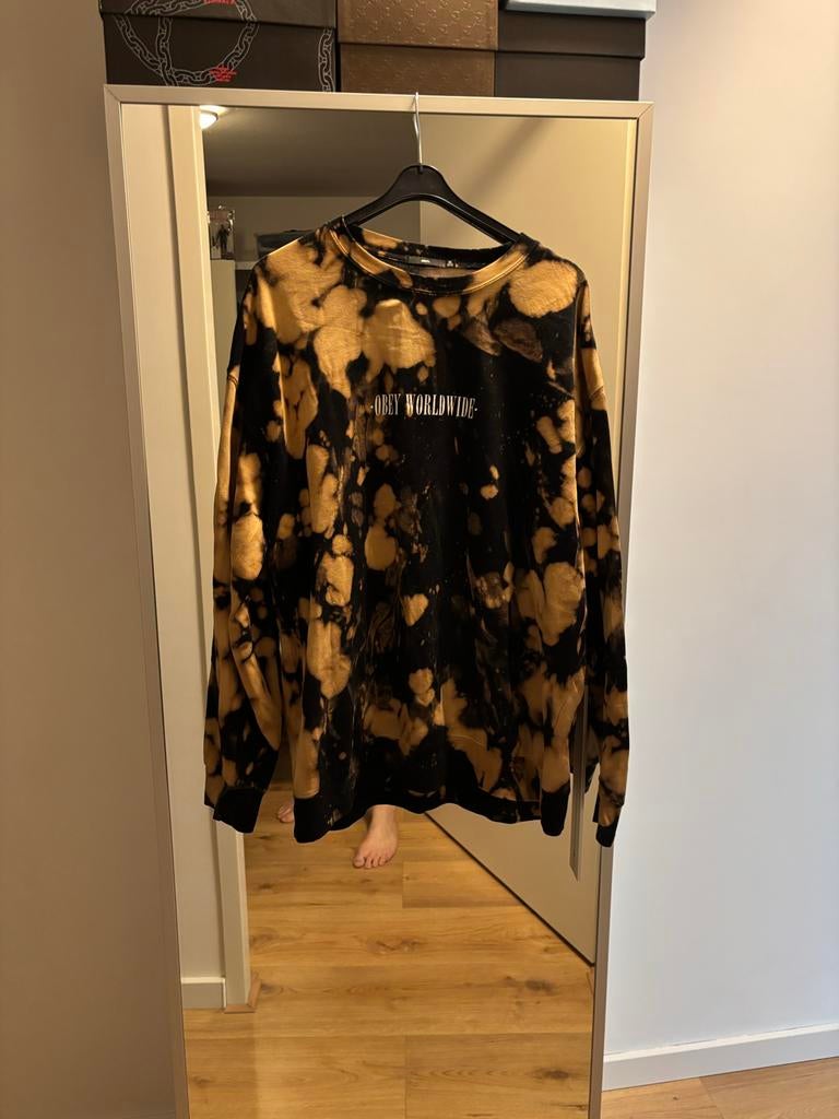Obey Worldwide Tie-Dye Longsleeve - Maat XL, Ophalen of Verzenden, Gedragen, Maat 56/58 (XL), Zwart