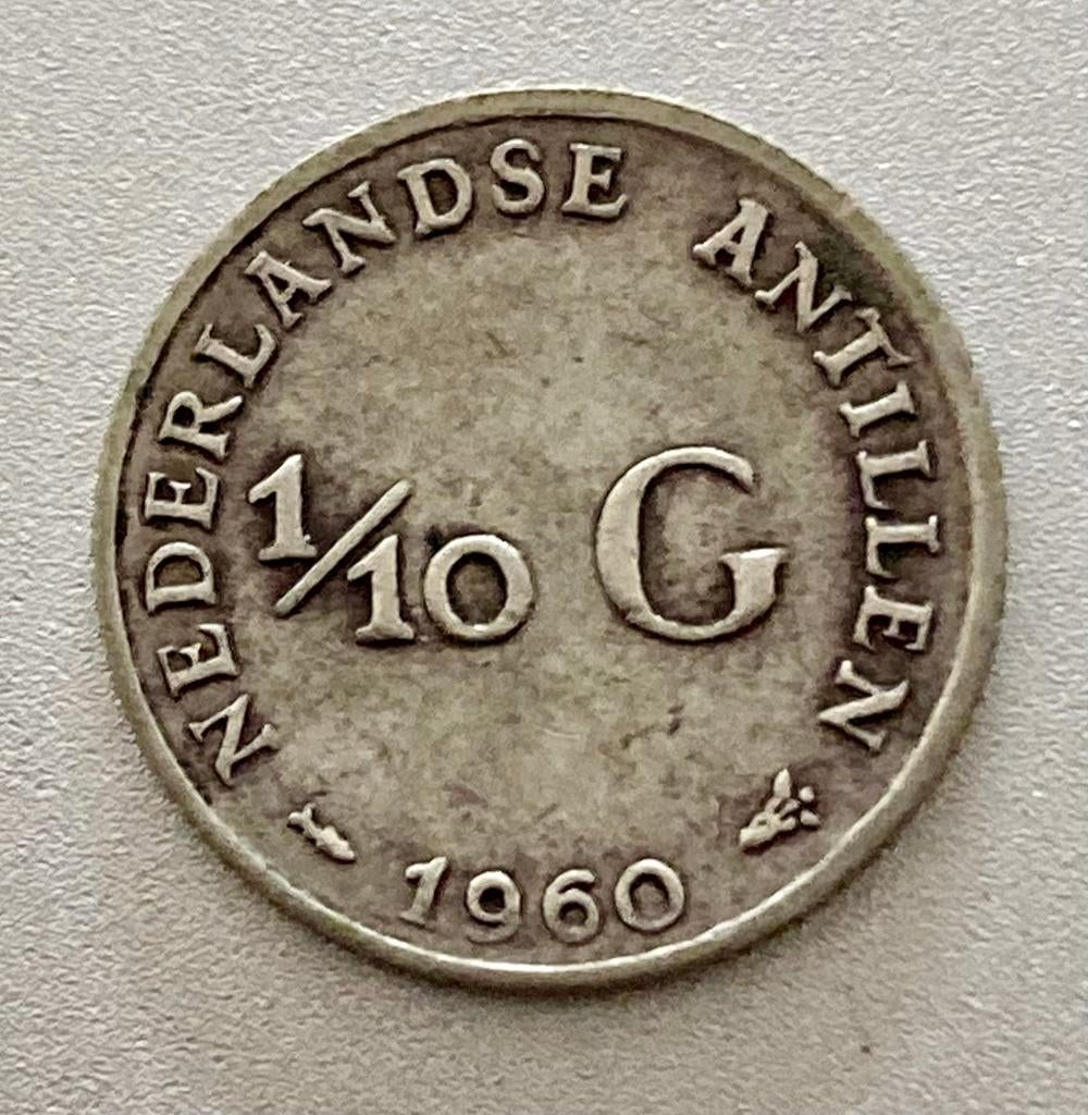 Zilveren 1/10 Gulden / Dubbeltje Nederlandse Antillen 1960, Postzegels en Munten, Munten | Nederland, Koningin Juliana, Verzenden