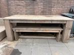 Steigerhouten tafel met 2 bankjes, Ophalen, Gebruikt, Rechthoekig, Hout