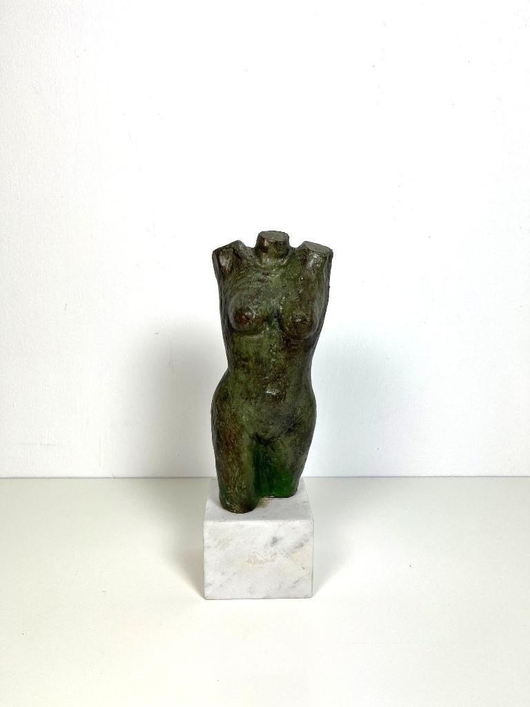 Vintage bronzen vrouwen torso op marmeren voet, Ophalen of Verzenden