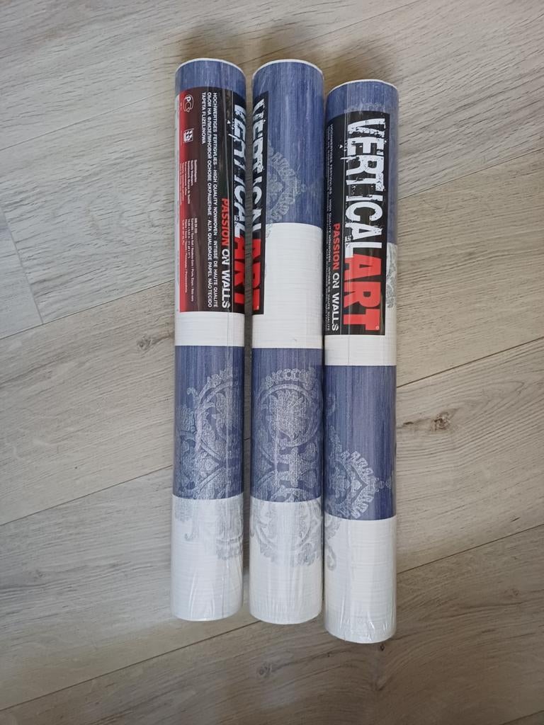 3 rollen Vertical Art vliesbehang - Blauw met patroon, Ophalen of Verzenden, 10 tot 25 m², Blauw, Klassiek met patroon