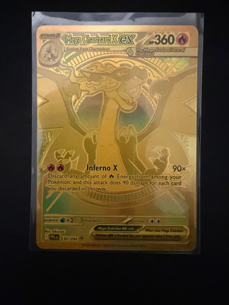 Mega Charizard X EX Pokémon Kaart Goud Foil 130/094, Ophalen of Verzenden, Zo goed als nieuw, Losse kaart, Foil