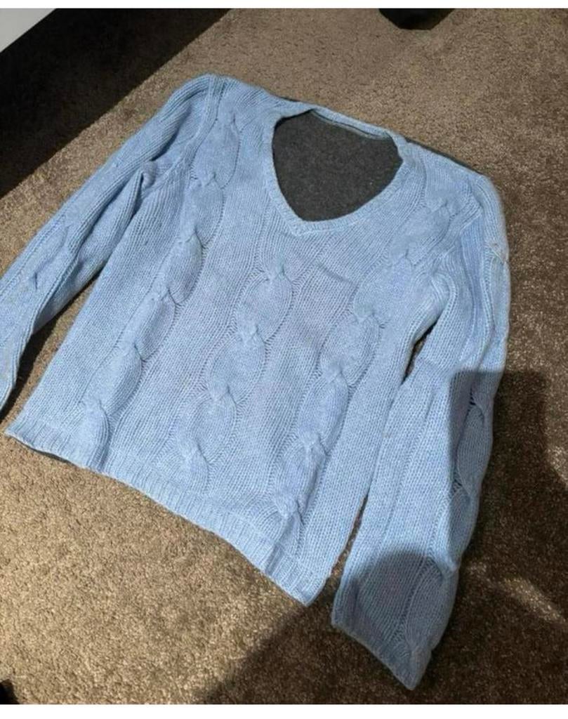 Lichtblauwe trui met V-hals, maat L, Ophalen of Verzenden, Gedragen, Maat 42/44 (L), Blauw