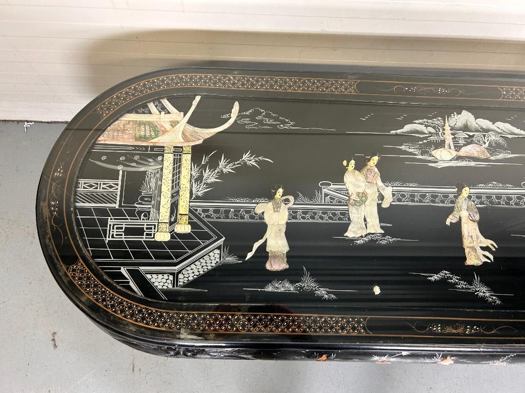 Unieke Chinese salontafel, parelmoer ingelegd, figuren, Ophalen, Gebruikt, 100 tot 150 cm, 50 tot 100 cm