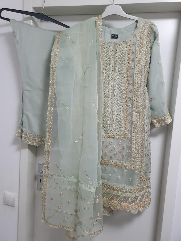 Prachtige mintgroene Indiase jurk kameez shalwar dupetta, Ophalen of Verzenden, Maat 36 (S), Groen, Onbekend