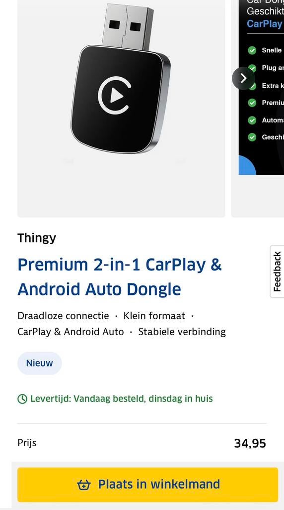 Thingy Carplay en android dongle nieuw, Ophalen of Verzenden, Zo goed als nieuw