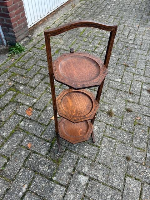 Antiek etagère dienblad te koop! Inklapbaar. Engels notenhou, Ophalen of Verzenden, Gebruikt