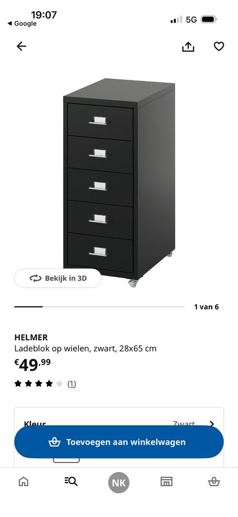 IKEA HELMER ladeblok op wielen, zwart, Minder dan 50 cm, 5 laden of meer, Ophalen of Verzenden, Zo goed als nieuw