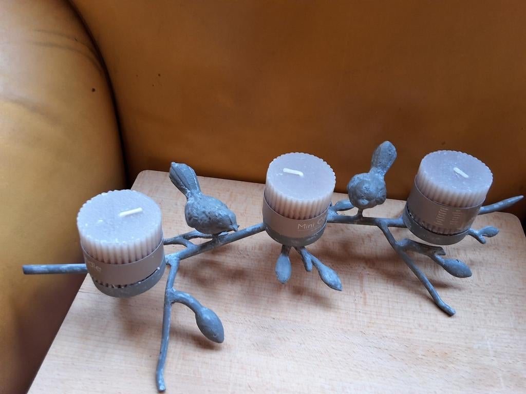 Mooie kandelaar met vogels gietijzer brocante curiosa 40cm, Huis en Inrichting, 25 tot 50 cm, Ophalen of Verzenden, Zo goed als nieuw