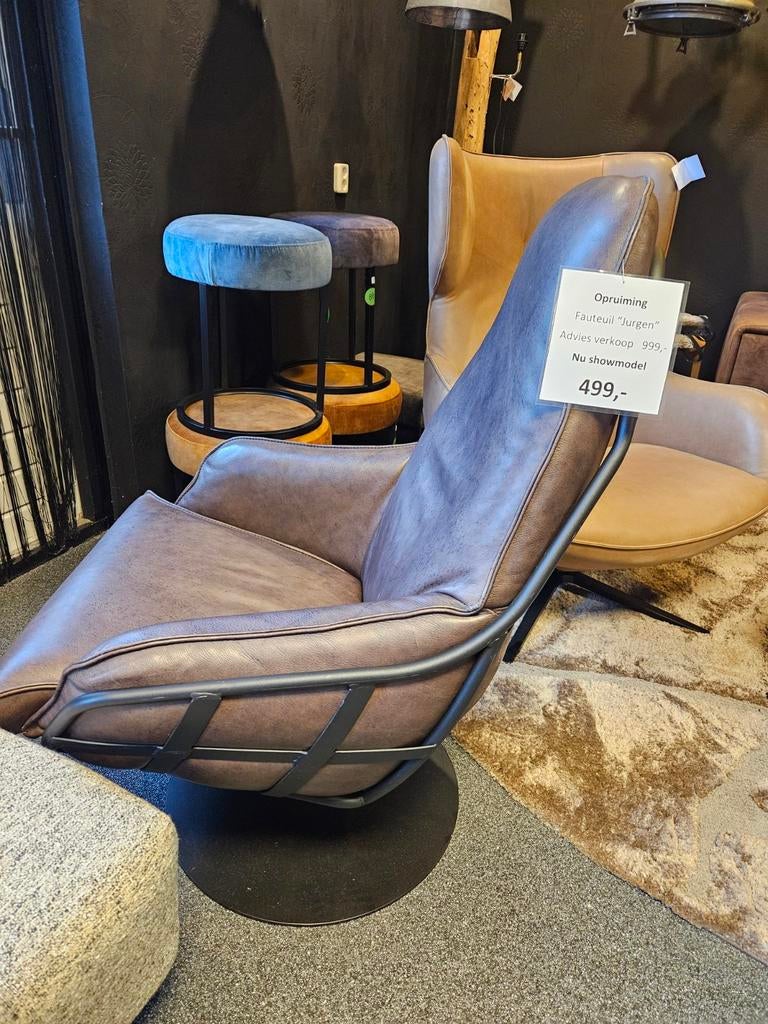 Draai fauteuil leer industrieel Jurgen, Huis en Inrichting, Fauteuils, Ophalen of Verzenden, Nieuw, Leer, 50 tot 75 cm