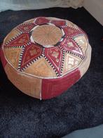 Leren poef rood/beige, Gebruikt, 125 cm of meer, Rond, Leer