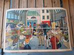 Op de markt oude schoolplaat uit Frankrijk litho op canvas.
