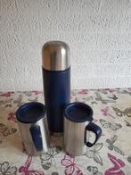 Thermosfles met twee bekers.blauw met rvs, Caravans en Kamperen, Ophalen of Verzenden, Nieuw