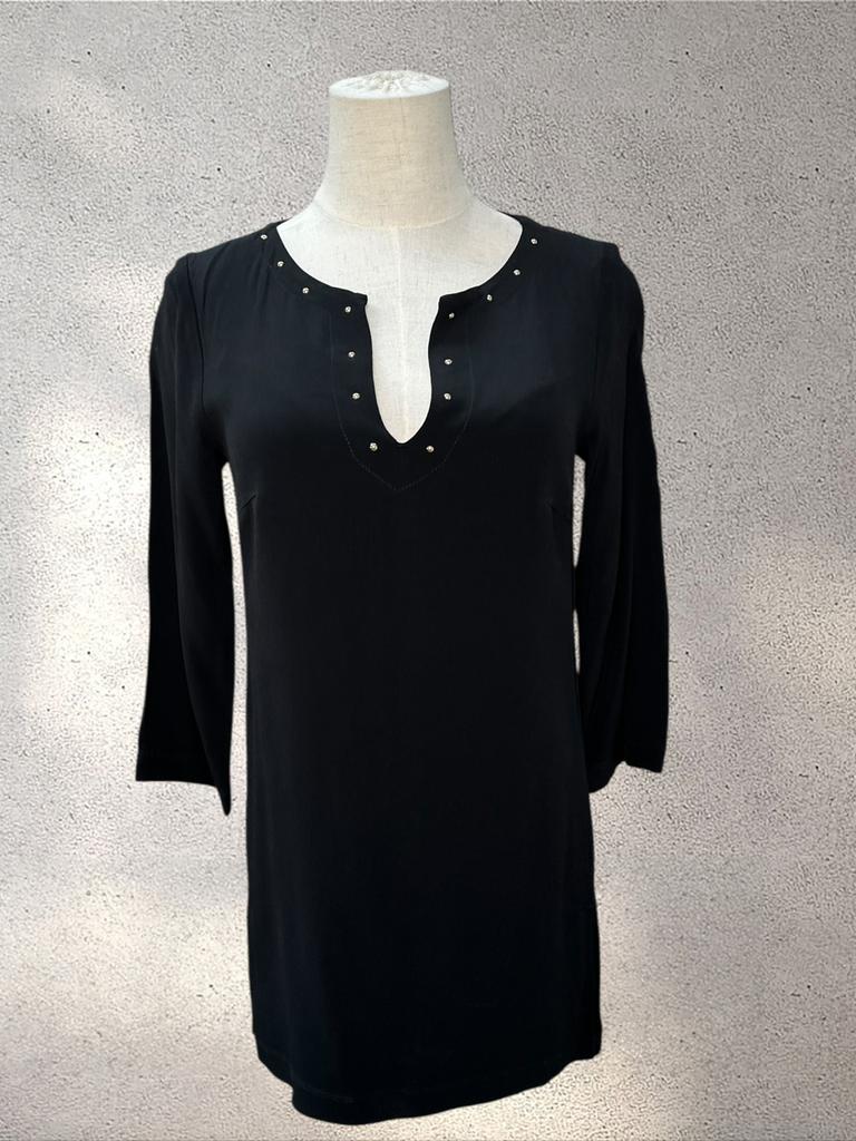Vanilia Black Crepe Studded Neckline Blouse Top Size 34, Zwart, Ophalen of Verzenden, Zo goed als nieuw, Maat 34 (XS) of kleiner