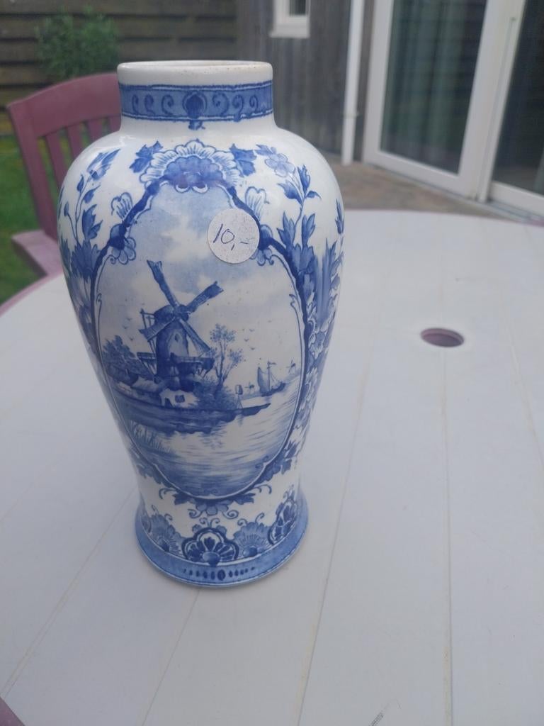 Delfts blauwe vaas met molen decoratie, Ophalen of Verzenden