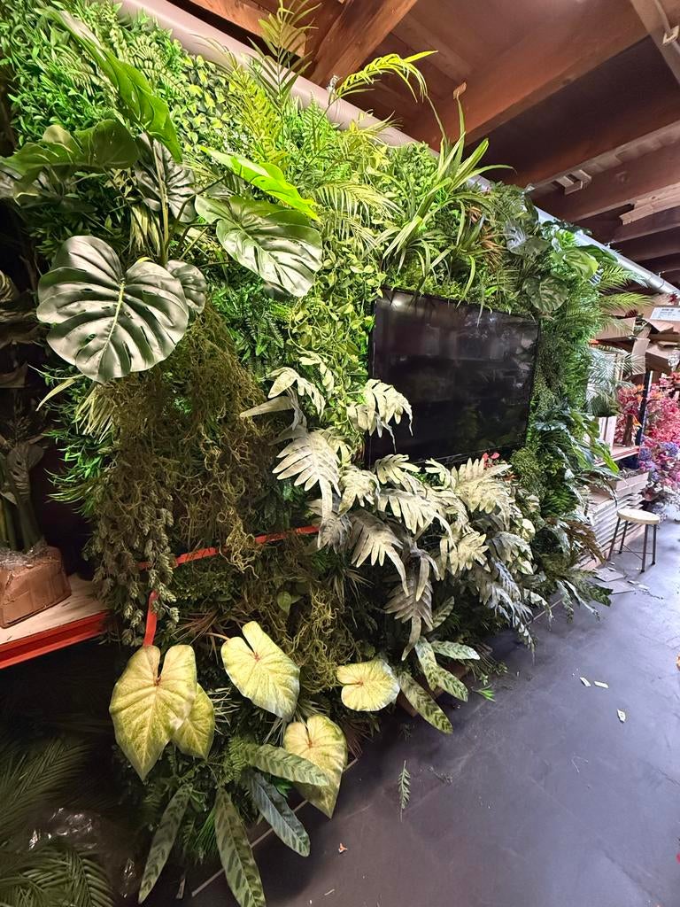 Groene presentatiewand met TV, Binnen, Verzenden, Kunstplant, Kunststof