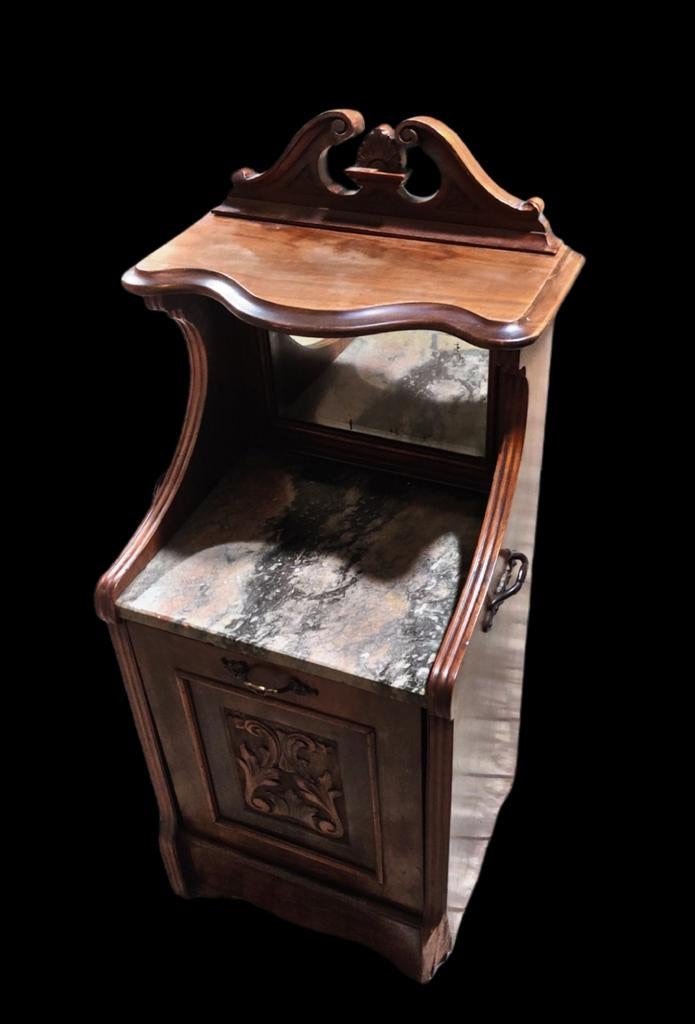 Antieke houten (kolen)kast met marmeren blad en spiegel, Antiek en Kunst, Antiek | Meubels | Kasten, Ophalen