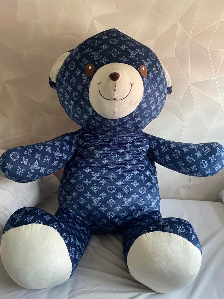Grote kermis knuffelbeer met Louvitton print, Ophalen, Beer, Blauw, Zo goed als nieuw