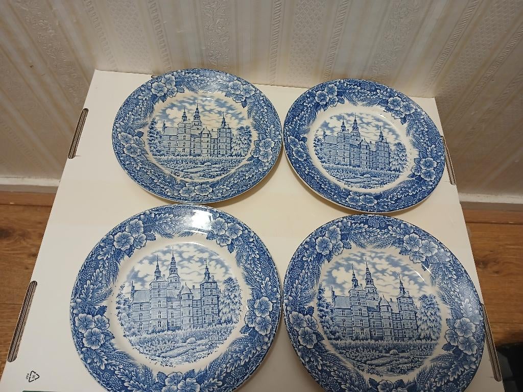 Vintage Blauwe gebaksborden Rosenborg flot- Set van 4, Ophalen of Verzenden