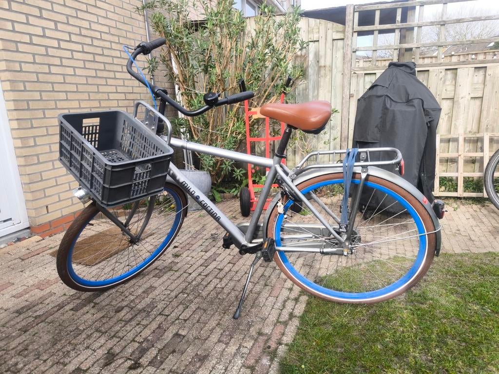 Cortina Milo transportfiets - Grijs met blauwe accenten, Fietsen en Brommers, Terugtraprem, Gebruikt, Versnellingen, 50 tot 53 cm