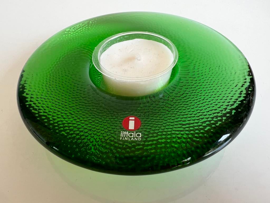 Iittala Fins Nappi Waxinelichthouder Glas Groen M. Salo, Overige materialen, Ophalen of Verzenden, Zo goed als nieuw, Minder dan 25 cm