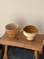 Vier Vintage Handgemaakte Bloempotten, Binnen, Ophalen of Verzenden, Overige vormen, Aardewerk