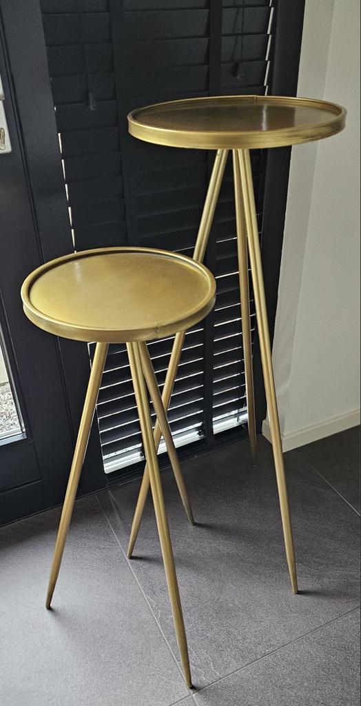 Set van 2 gouden zuil bijzettafels, elegant en stijlvol, Huis en Inrichting, Tafels | Bijzettafels, Ophalen, Minder dan 55 cm