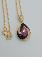 Vergulde ketting met natuurlijke robijn en zirkonia, Nieuw, Ophalen of Verzenden, Met edelsteen, Goud
