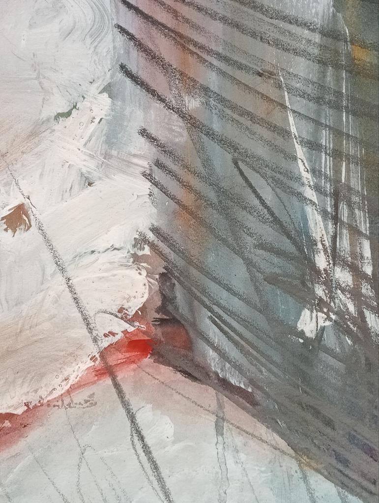 Gemengde techniek op papier abstracte compositie 20e eeuw, Ophalen of Verzenden