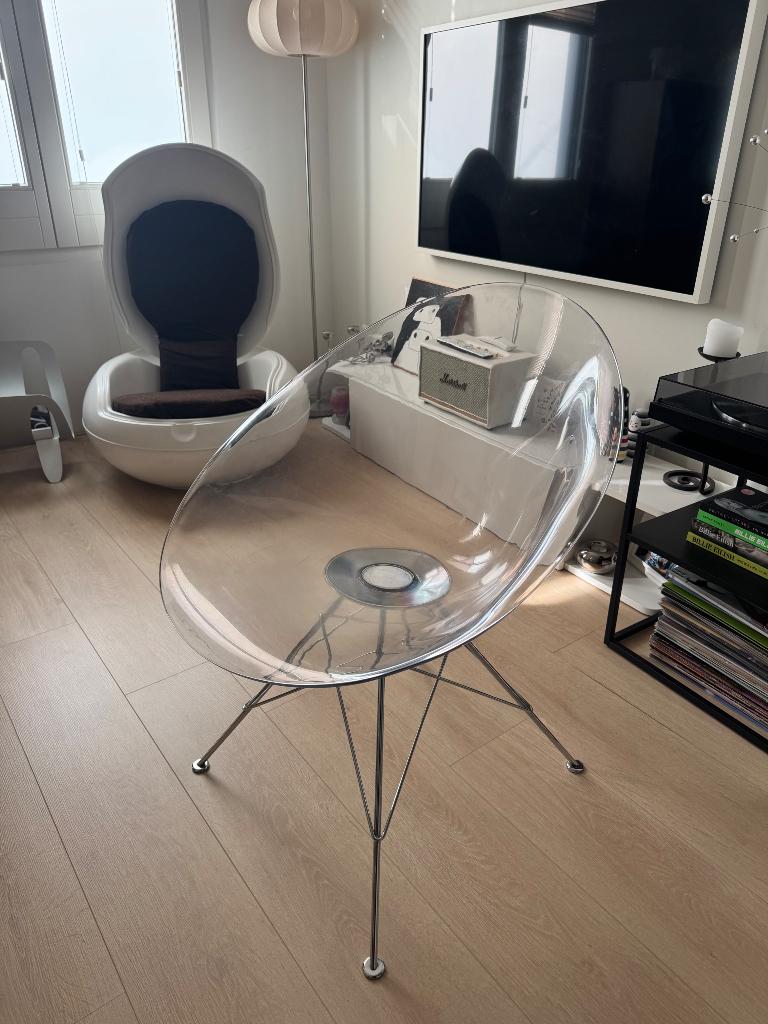 Kartell Eros stoel transparant, Huis en Inrichting, Stoelen, Gebruikt, Eén, Kunststof, Metaal, Overige kleuren, Ophalen