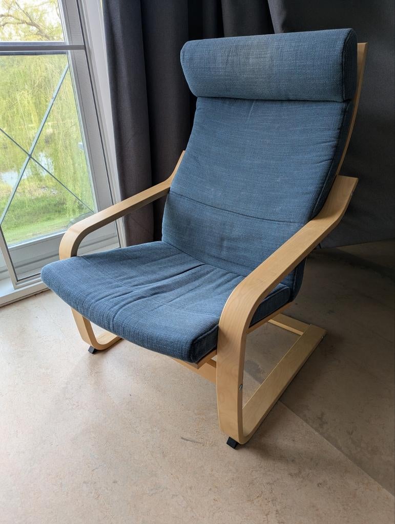 Poang Ikea stoel blauw, Ophalen, Gebruikt, 75 tot 100 cm, 50 tot 75 cm