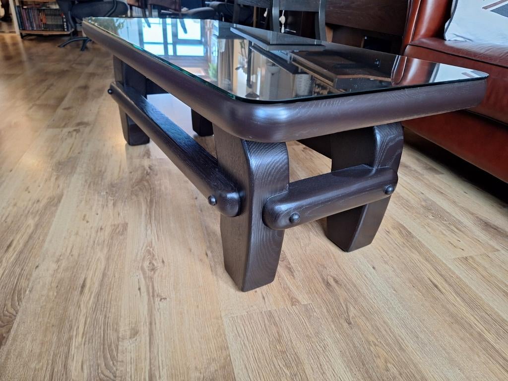 Set van 2 Tafels: Eettafel en Salontafel met Glasplaat, Huis en Inrichting, Tafels | Salontafels, Glas, Koloniaal, Zo goed als nieuw