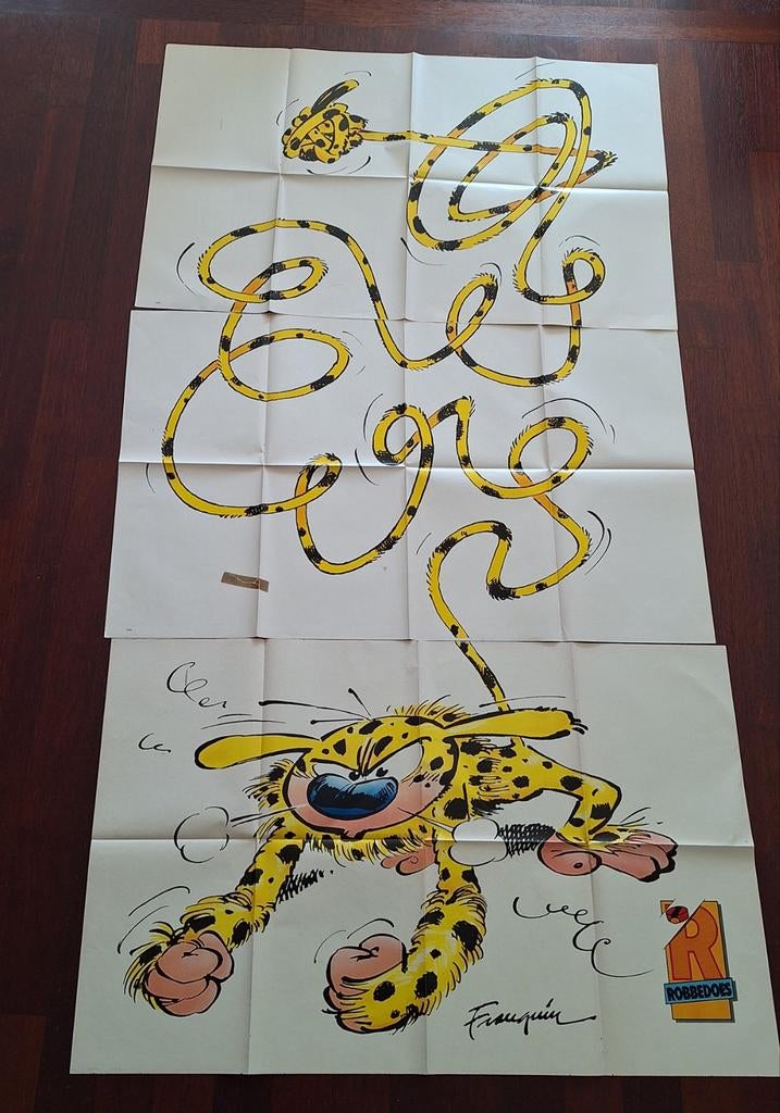 Driedelige poster Marsupilami uit Robbedoes, jaren tachtig, Verzamelen, Stripfiguren, Ophalen of Verzenden, Overige figuren, Gebruikt