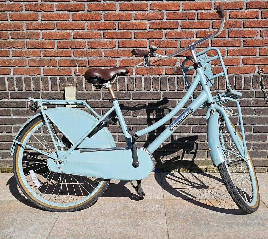 Supergave Popal Transportfiets – Lichtblauw/Bruin – Voor kin, Ophalen, Zo goed als nieuw