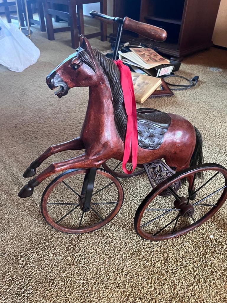 Antiek houten paard op wielen, Ophalen of Verzenden