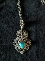 Boho ketting met turquoise hartje - 80cm, Sieraden, Tassen en Uiterlijk, Kettingen, Nieuw, Ophalen of Verzenden, Zilver, Overige materialen