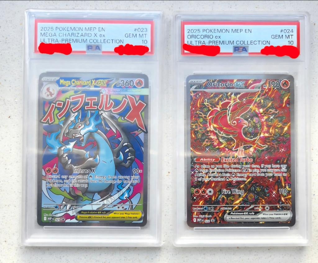 Mega Charizard x ex 023 Oricorio ex 024 PSA 10 sequantial, Ophalen of Verzenden, Nieuw, Losse kaart