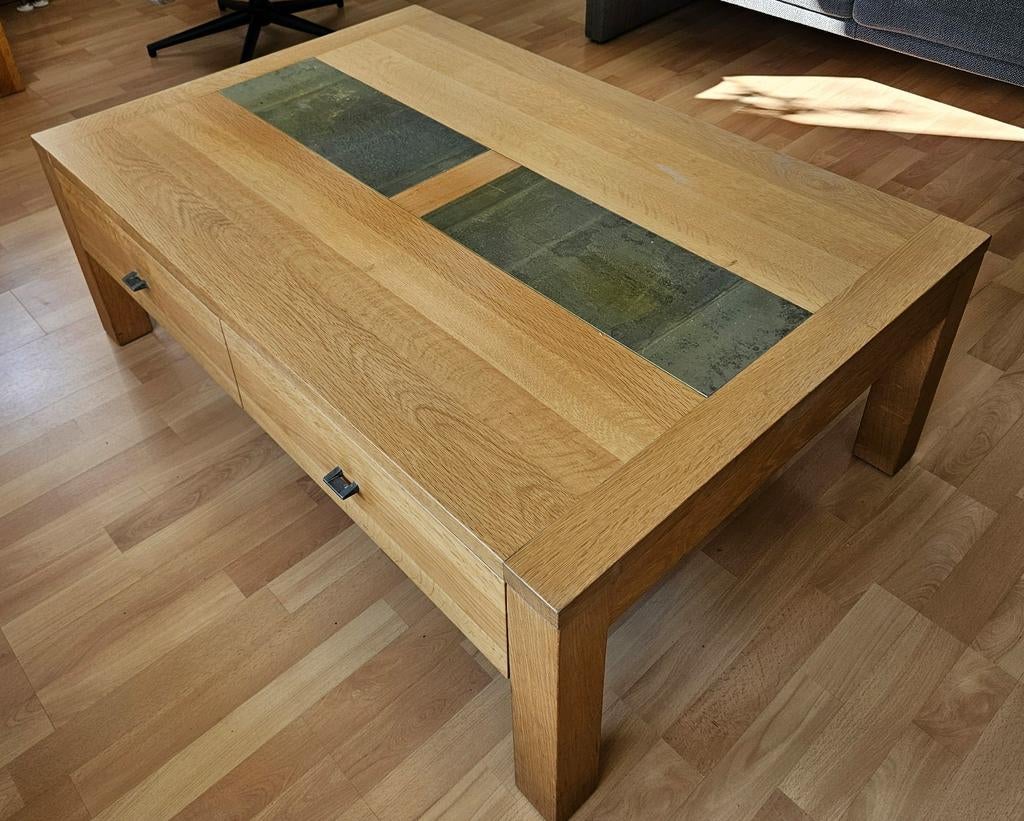 Massief licht eiken salontafel en dressoir, Ophalen, Gebruikt, Eikenhout, Met lade(s)