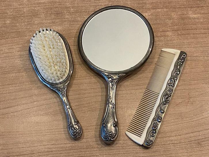 Antieke verzilverd Kapset met Spiegel  en Kam, Antiek en Kunst, Antiek | Goud en Zilver, Zilver, Ophalen of Verzenden