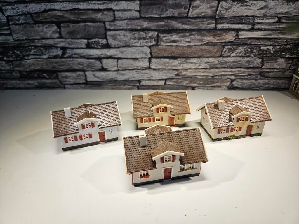 Zweedse huisjes woningen N spoor modeltrein 1:160, Overige merken, Gebruikt, Gelijkstroom of Wisselstroom, Brug, Tunnel of Gebouw