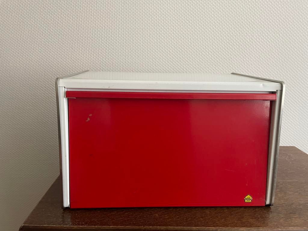 Vinted Broodtrommel rood met gebroken wit, Ophalen