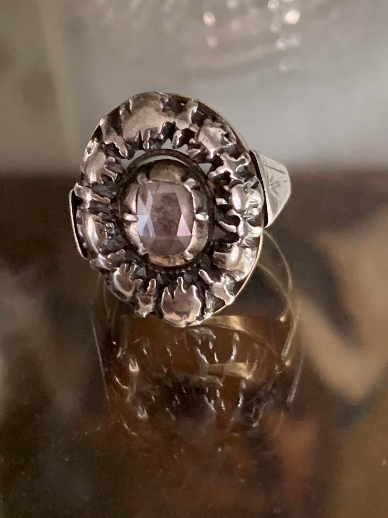 Antieke dames ring met roosdiamant., Sieraden, Tassen en Uiterlijk, Antieke sieraden, Verzenden, Goud, Ring